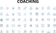 © Nina - Coaching linear icons set. Mentorship, Guidance, Empowerment, Support, Development, Encouragement, Motivation vector symbols and line concept signs. Accountability,Leadership,Improvement Generative AI