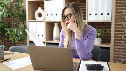 Sticker - Young blonde woman business worker using laptop working at office