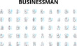 © Nina - Businessman linear icons set. Entrepreneur, Executive, Manager, CEO, Investor, Innovator, Visionary vector symbols and line concept signs. Strategist,Leader,Risk-taker illustration Generative AI