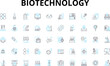 Biotechnology linear icons set. Genetic, Microorganisms, Cloning, Genome, Nanotechnology, Vaccines, Probiotics vector symbols and line concept signs. Generative AI