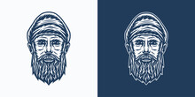 Vintage Retro Nautical Marine Adventure Element. Old Sea Man. Can Be Used For Emblem, Logo, Badge, Label. Mark, Poster Or Print. Monochrome Engraving Graphic