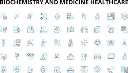  Biochemistry and medicine healthcare linear icons set. Enzymes, Proteins, Metabolism, Carbohydrates, Lipids, Genetics, Horms vector symbols and line concept signs. Generative AI