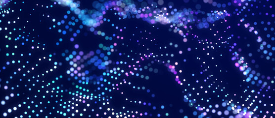 Fototapete - Abstract blue background of points. Wave of particles. Falling cyber particles. Big data stream. 3d rendering