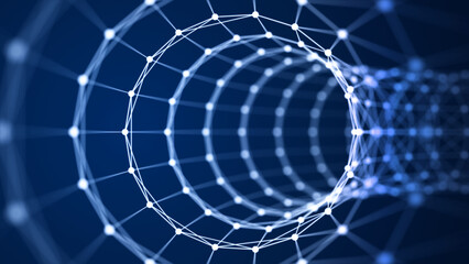 Poster - Abstract tunnel. 3D wormhole or vortex. Grid. 3d rendering