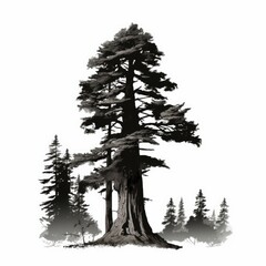 Redwood tree silhouette white background