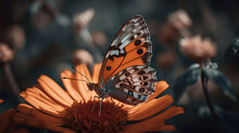 Beautiful Image In Nature Of Monarch Butterfly On Lantana Flower, Generative Ai
