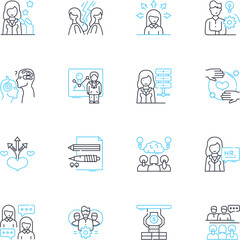 Linked groups linear icons set. Nerking, Collaboration, Professionalism, Engagement, Community, Connectivity, Conversation line vector and concept signs. Interaction,Alliance,Association Generative AI