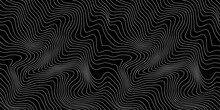 Vector Weather Map Background. Abstract Seamless Pattern With Contour Lines Isolated On Black Bg. Geometric Linear Topographic Texture