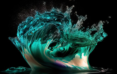 Wall Mural - Green splash of water against a dark background created with Generative AI technology