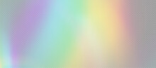 Rainbow Refraction Overlay, Leak Flare, Prism Light Effect, Rainbow Sunlight, Holographic Rays With Transparency. Blurred Bokeh Retro Photo Texture, Vintage Camera Glare. Vector Background.