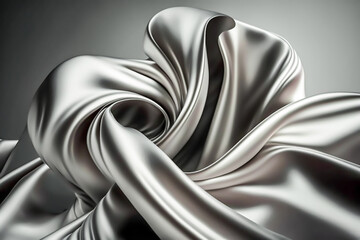Abstract Silver silk background. Luxury cloth or wave liquid. Abstract pleated texture cloth soft wave, creases of satin, silk, and smooth elegant cotton. Shiny satin. Made with Generative AI