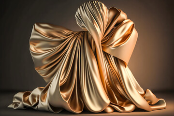 Abstract Gold silk background. Luxury cloth or wave liquid. Abstract pleated texture cloth soft wave, creases of satin, silk, and smooth elegant cotton. Shiny satin. Made with Generative AI