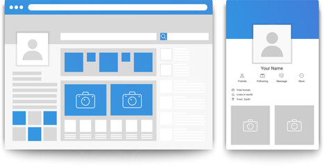 Poster - Social network web and mobile page browser. Concept of Social page interface vector illustration
