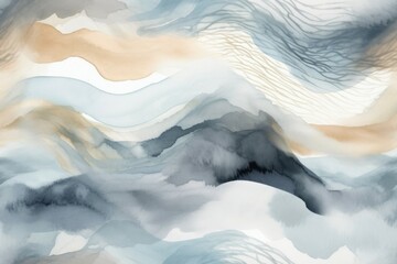 Wall Mural - watercolor pattern in combination of light greyish orange and dark desaturated greyish blue colors. AI generated