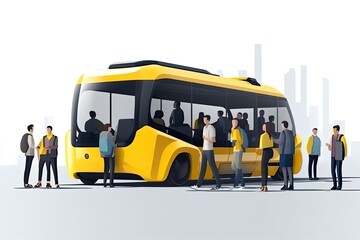 Wall Mural - autonomous taxi bus service, customers, pedestrians. generative ai