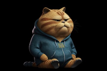 Anthropomorphic fat cat dressed in human clothing in casual style. Humanized animal concept. AI generated