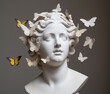 Ancient Greek female sculpture with butterflies. AI generated image.	