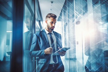 Businessman using laptop analytics. Professional businessman using technology. Generative AI