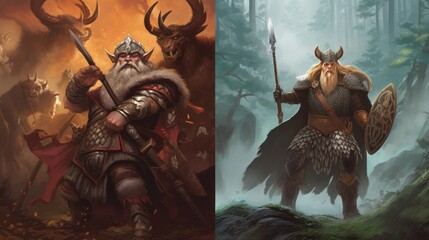 Wall Mural - World inspired by Norse mythology, with fierce Vikings, epic battles, and divine creatures