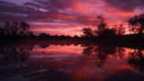 Fototapeta Krajobraz - A scene in which the entire pink sky is reflected in the water. AI generative