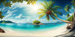 palm tree on a sandy deserted sea beach of a tropical island. Generative AI