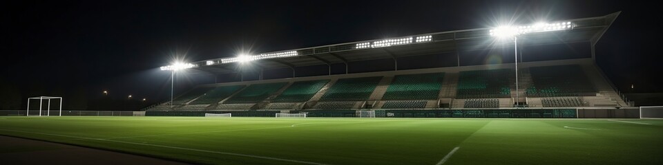 an illustration, stadium illuminated by spotlights and empty, web site header, ai generative
