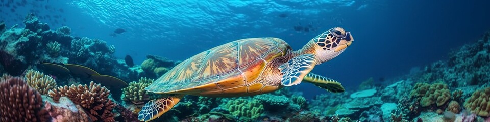 Wall Mural - illustration, sea turtle, website header, ai generative