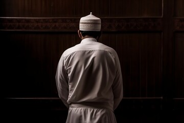 illustration, muslim man praying in the mosque, ai generative