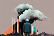 illustration avec un personnage de dos dans un environnement pollué avec des usines et cheminées, collage 