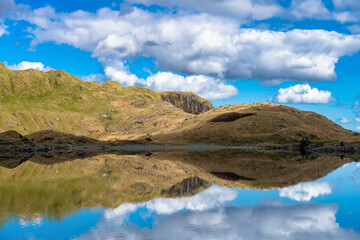 Poster - Llyn Llydaw panorama with reflection in Snowdonia. Wales