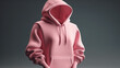 A 3D hoodie mockup in pink, with no design or print, on a plain white background Generative AI