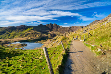 Sticker - Llyn Llydaw lake view from Pyg Trackj at Pen-y Pass in Snowdonia. North Wales