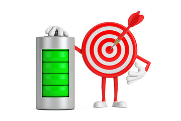 Aufkleber - Archery Target and Dart in Center Cartoon Person Character Mascot with Abstract Charging Battery. 3d Rendering
