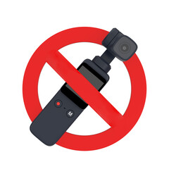 Leinwandbilder - Black Pocket Handheld Gimbal Action Camera with Red Prohibition or Forbidden Sign. 3d Rendering