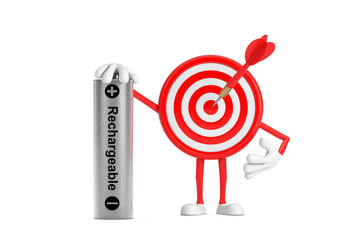 Fototapete - Archery Target and Dart in Center Cartoon Person Character Mascot with Rechargeable Battery. 3d Rendering
