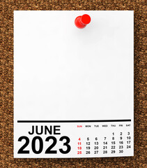 Aufkleber - Calendar June 2023 on Blank Note Paper. 3d Rendering