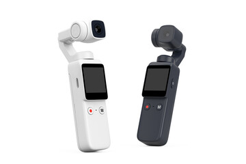 Leinwandbilder - Black and White Pocket Handheld Gimbal Action Cameras. 3d Rendering