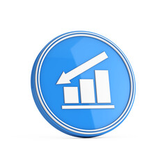 Fototapete - Decrease Arrow and Bar Chart Graph Diagram Statistical Business Icon in Blue Circle Button. 3d Rendering