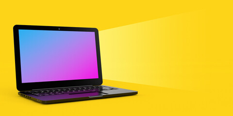 Leinwandbilder - Modern Laptop Mockup with Blank Space for Your Design in Shape of Watch Screen Light. 3d Rendering
