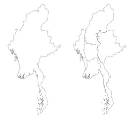  Myanmar map set with white-black on transparent background