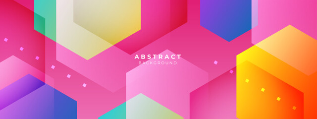 Modern colorful blue abstract geometric banner background. Tech banner with square, triangle, circle, and geometric shapes. Vector abstract graphic design banner pattern background template.