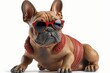 A small dog wearing sunglasses and a red collar, created with Generative Ai Technology