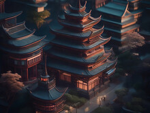 Architectural Model Of Chinese Temple, Generative AI