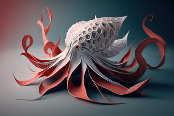 Wall Mural - Image of paper origami art. Handmade paper octopus. Underwater Animals. illustration, generative AI