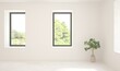 © AntonSh - White empty room with summer landscape in window. Scandinavian interior design. 3D illustration