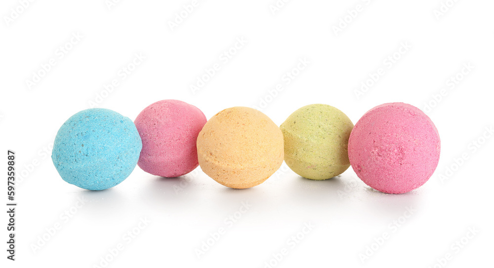 Colorful bath bombs on white background