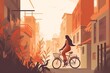 indian woman riding a bicycle, minimallist illustration of a girl driving a bike in the city