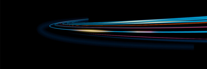 Blue glowing shiny lines effect vector background. Luminous white lines of speed. Light glowing effect. Light trail wave, fire path trace line and incandescence curve twirl.