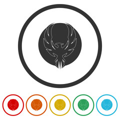 Sticker - Phoenix fire Bird Logo. Set icons in color circle buttons