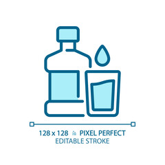 Poster - Water pixel perfect blue RGB color icon. Cold drink. Healthy habit. Beverage industry. Liquid refreshment. Body hydration. Isolated vector illustration. Simple filled line drawing. Editable stroke